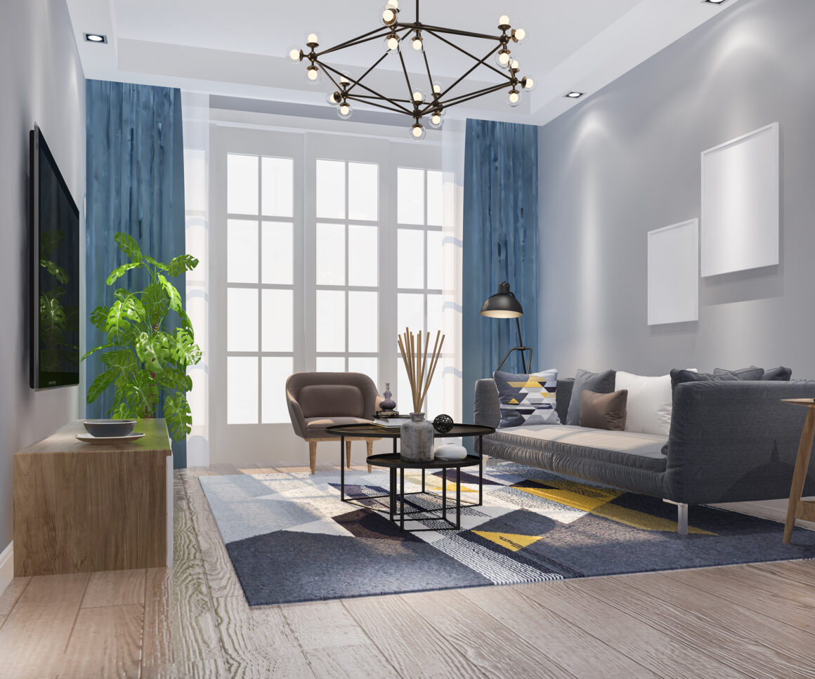 3d rendering vintage colorful living room with retro style Living Room